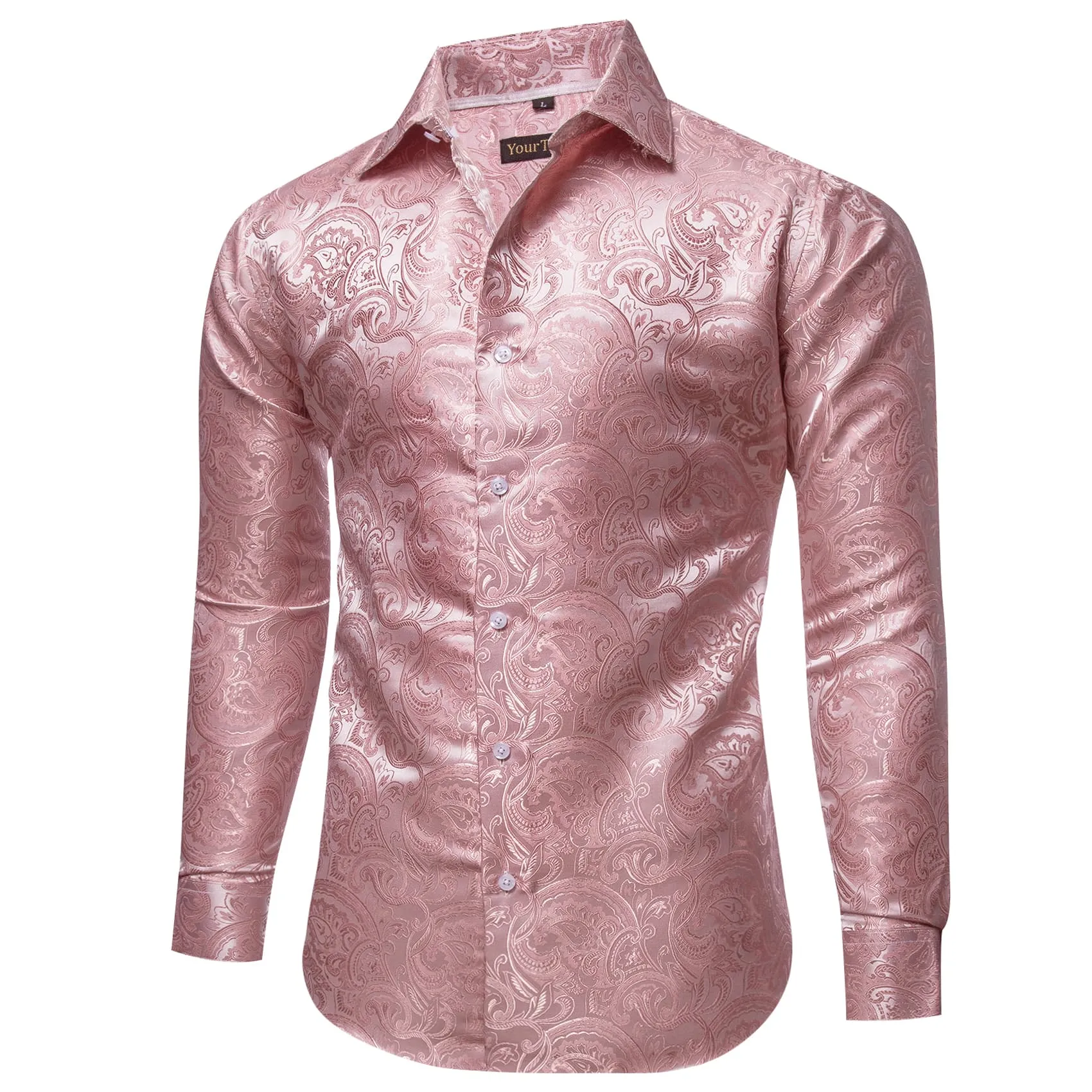 YourTies Pink Wedding Men's Top Windsor Collar Floral Silk Dress Shirt