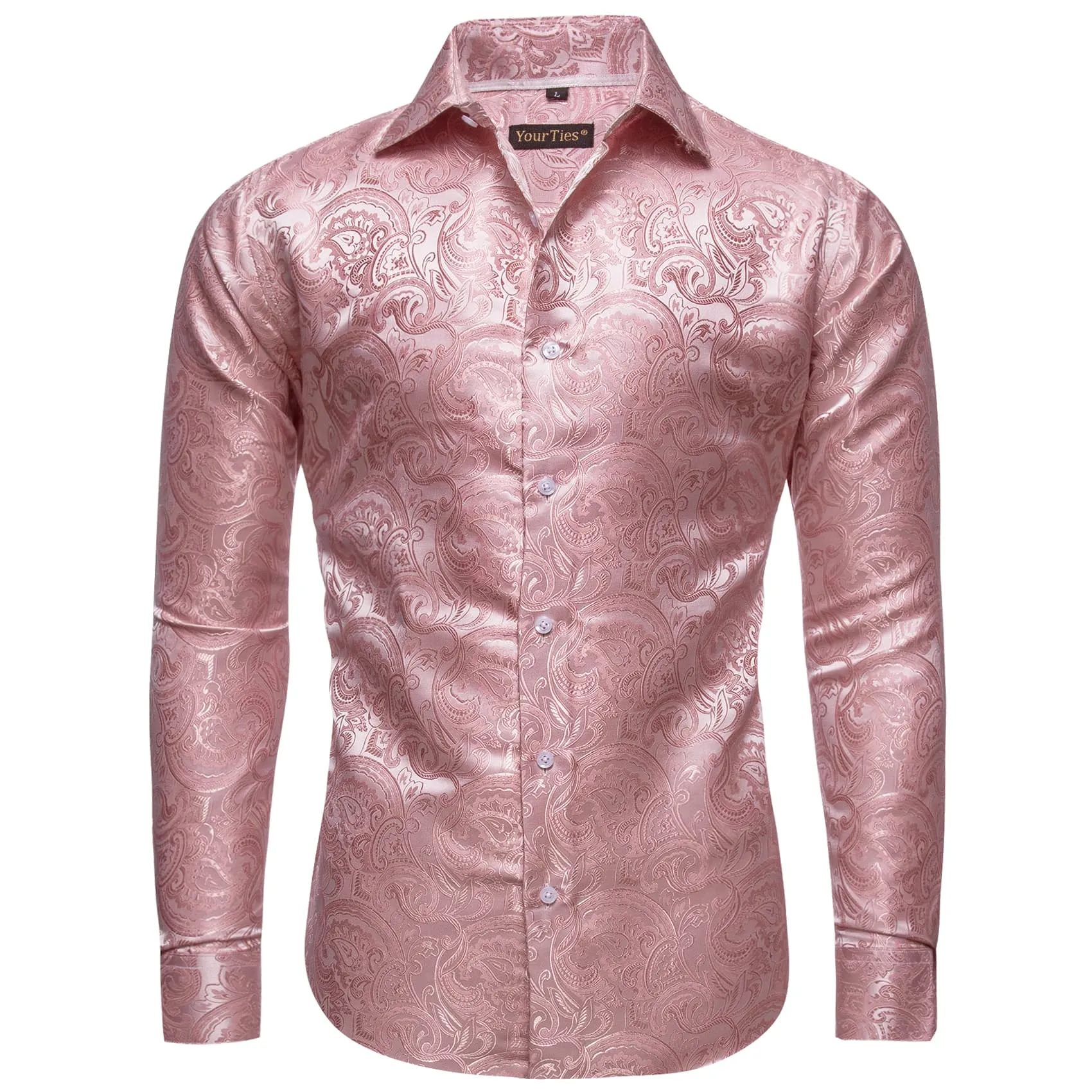 YourTies Pink Wedding Men's Top Windsor Collar Floral Silk Dress Shirt